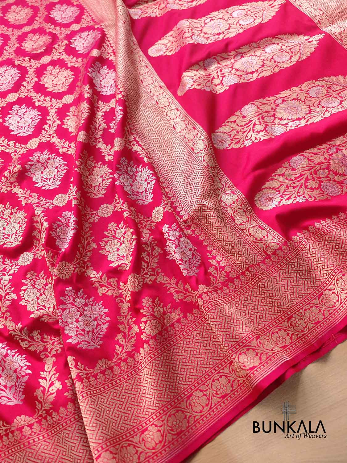 Pink Jangla Sona Rupa Banarasi Silk Saree