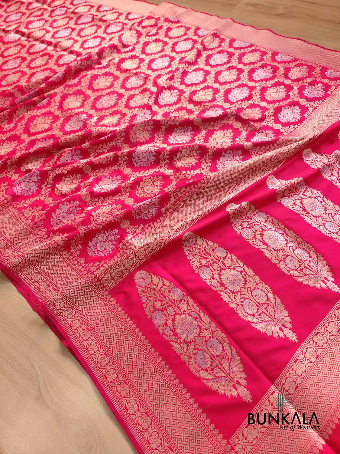 Pink Jangla Sona Rupa Banarasi Silk Saree