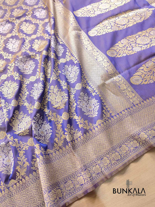 Lavender Jangla Sona Rupa Banarasi Silk Saree