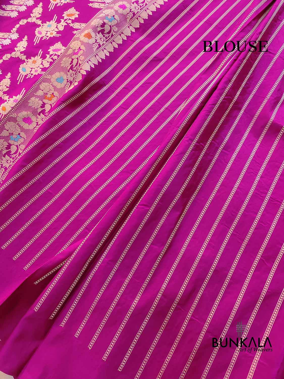 Magenta Pink Sona Rupa Meenakari Kadwa Handweaved Jangla Banarasi Pure Katan Silk Saree