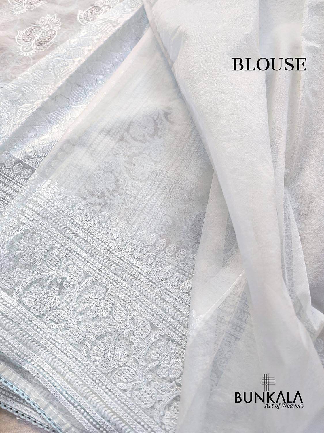 Ice Blue Resham Embroidered Banarasi Organza Saree