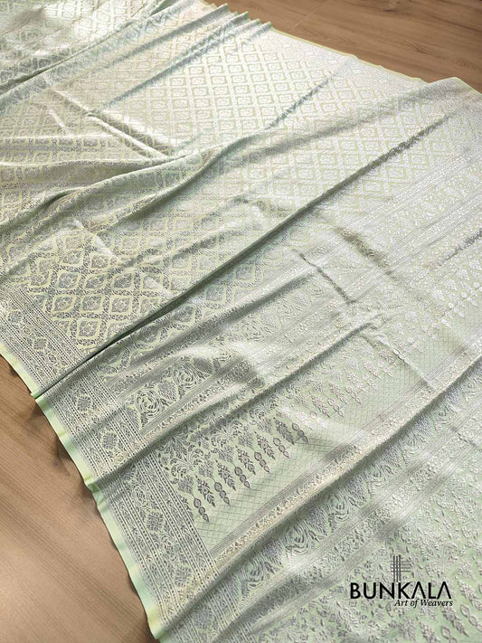 Pastel Green Brocade Silver Zari Weaved Banarasi Mashru Silk Saree