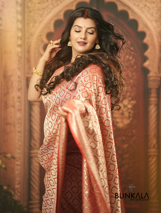 Traditional Bridal Maroon Brocade Weaved Banarasi Mashru Silk Saree