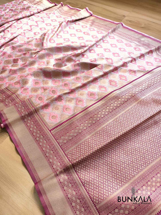 Pink Traditional Sona Rupa Jaal Weaved Banarasi Silk Saree