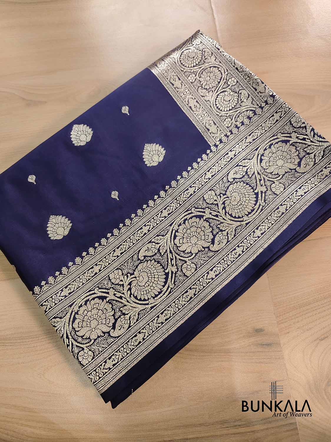 Dark Blue Soft Mashru Silk Allover Small Buti Weaved Banarasi Saree
