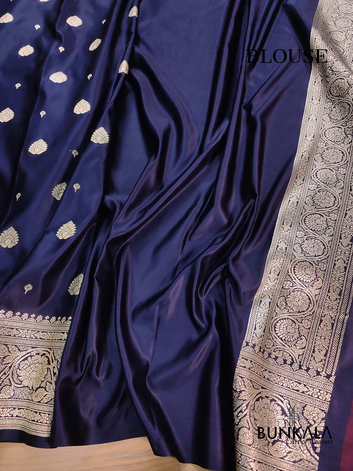 Dark Blue Soft Mashru Silk Allover Small Buti Weaved Banarasi Saree