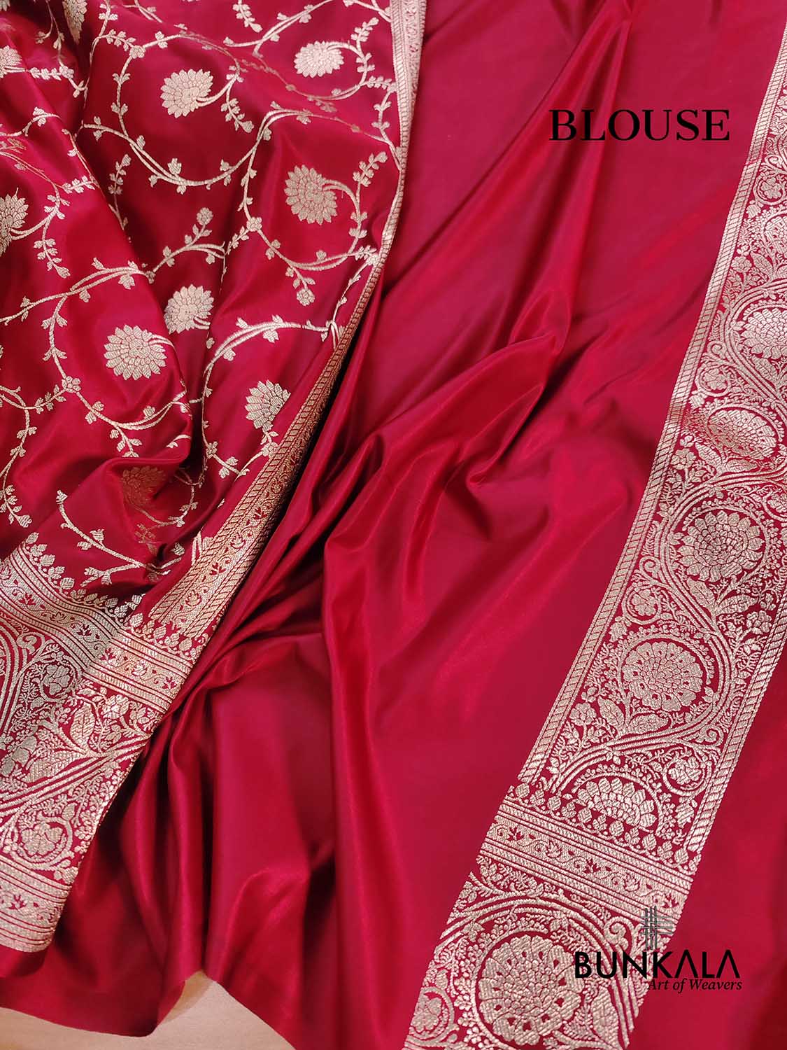 Blood Red Soft Mashru Silk Allover Floral Jaal Design Weaved Banarasi Saree