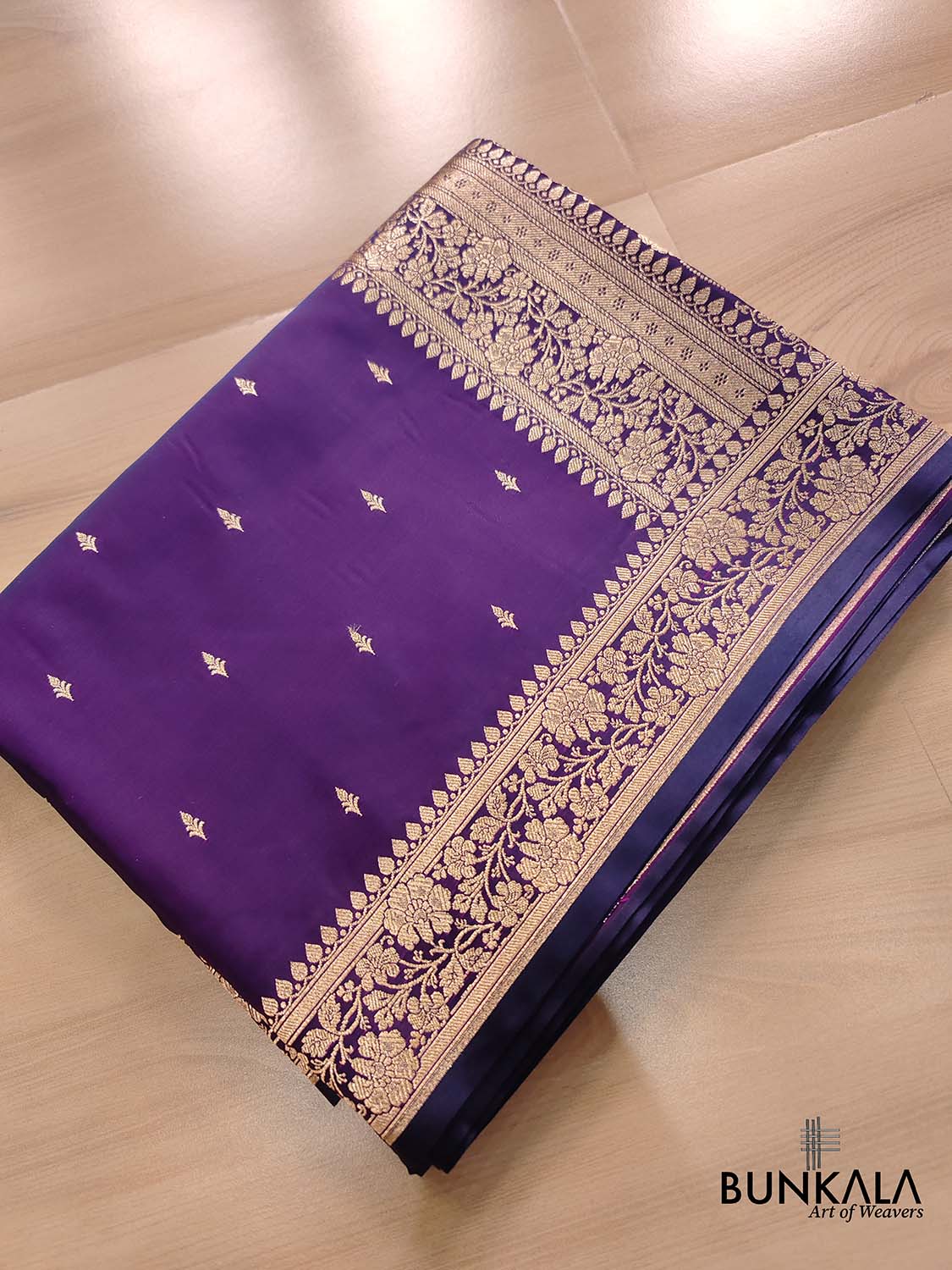 Dark Purple Small Buti Weaved Banarasi Mashru Silk Floral Border Saree