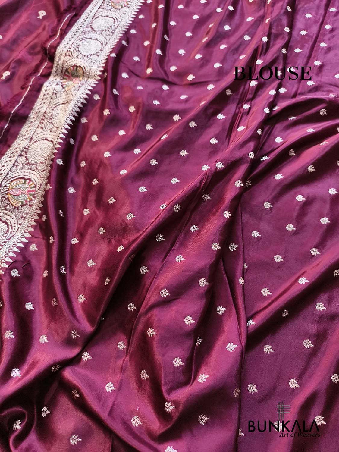 Burgundy Maroon Flower Meena Buta Banarasi Mashru Silk Saree