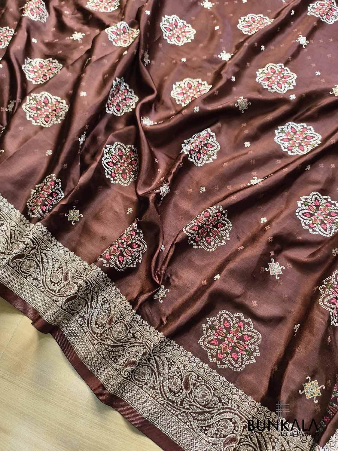 Brown Meenakari Buta Banarasi Mashru Silk Saree
