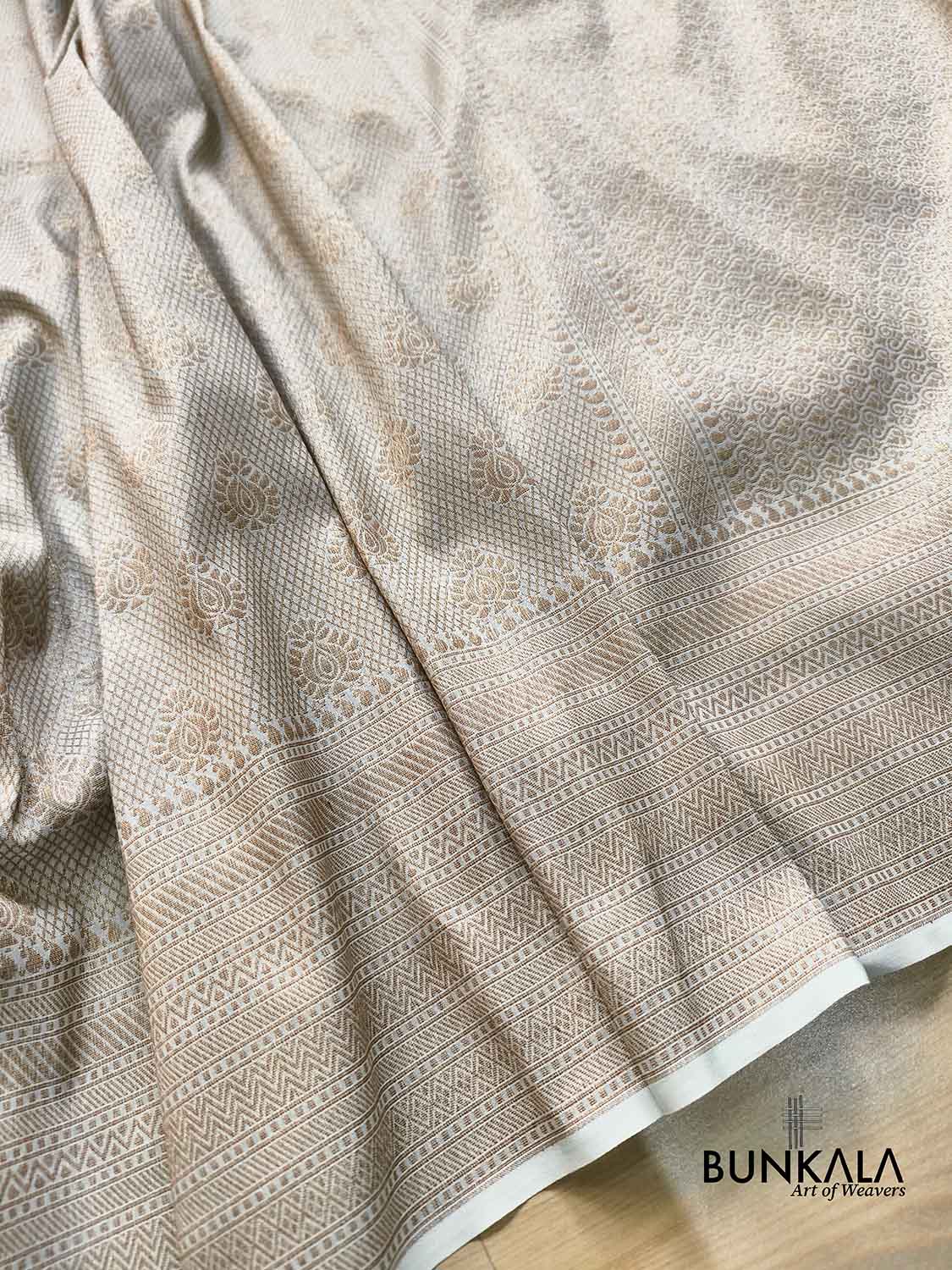 Ice Blue Brocade Antique Zari Weaved Big Border Banarasi Resham Silk Saree