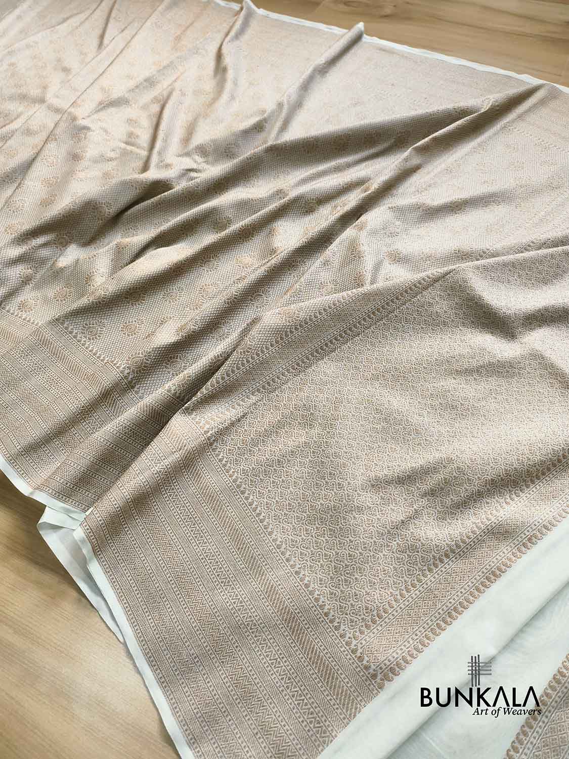 Ice Blue Brocade Antique Zari Weaved Big Border Banarasi Resham Silk Saree