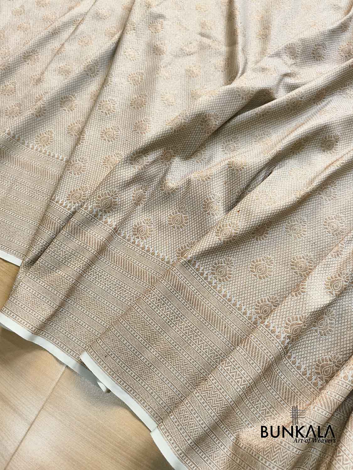 Ice Blue Brocade Antique Zari Weaved Big Border Banarasi Resham Silk Saree