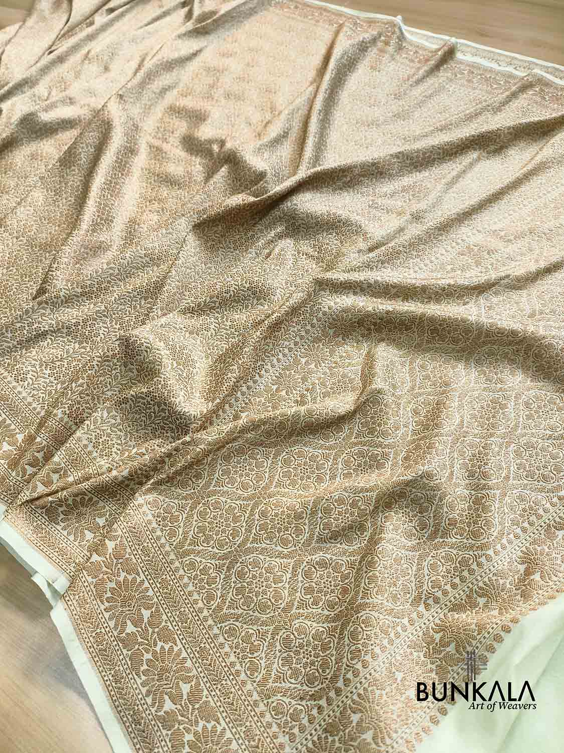 Pista Green Brocade Antique Zari Weaved Banarasi Resham Silk Saree Floral Border