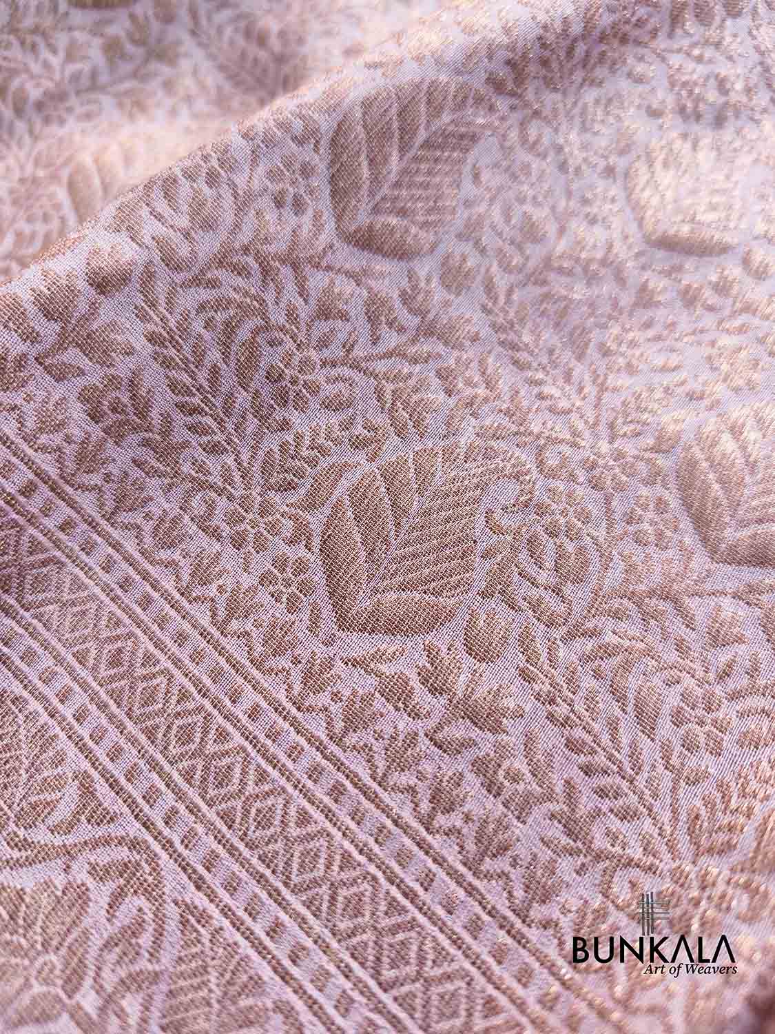 Lavender Brocade Antique Zari Weaved Leaf Design Banarasi Resham Silk Saree