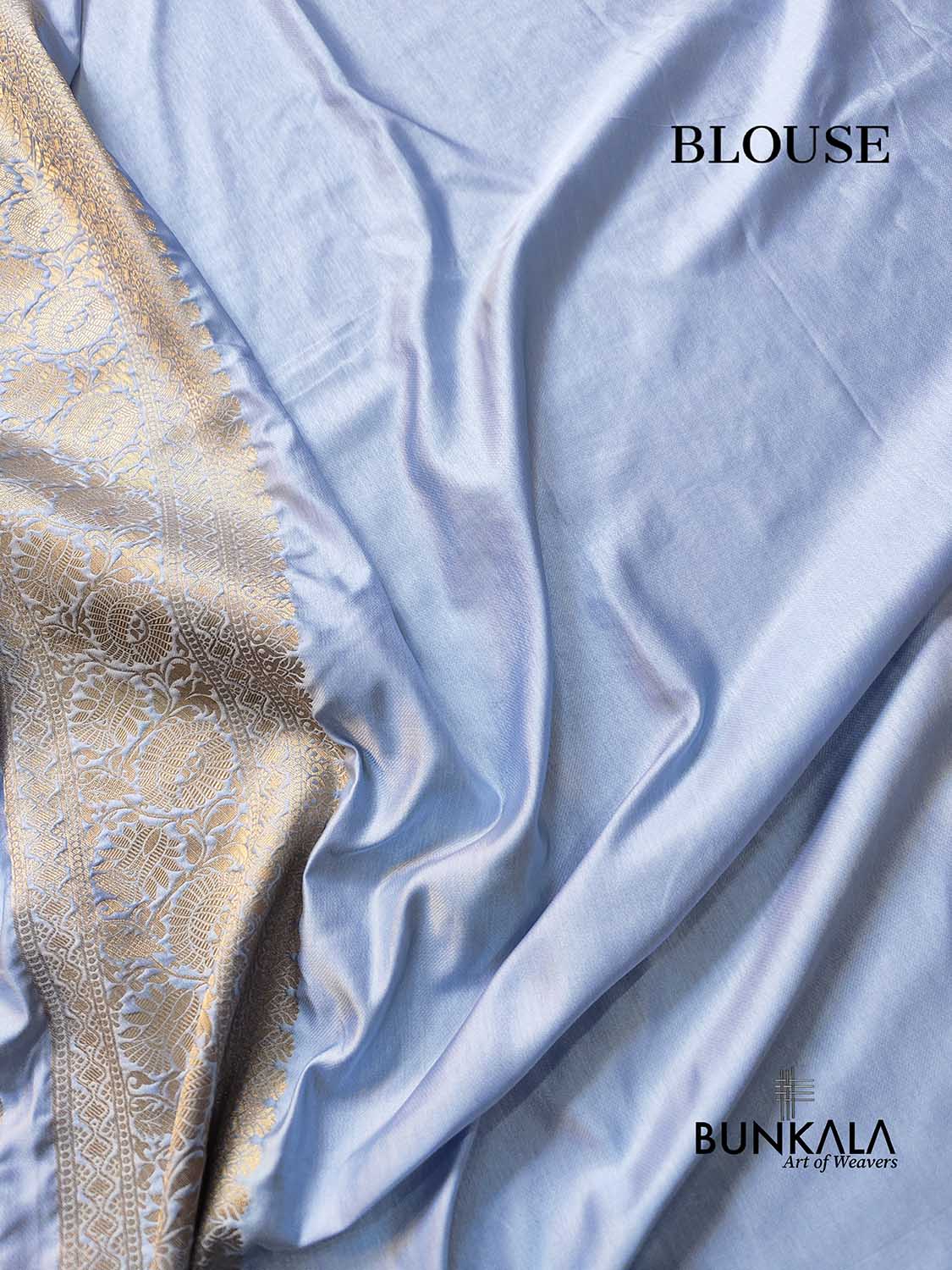Sky Blue Soft Mashru Silk Allover Small Buti Banarasi Saree with Floral Design Border