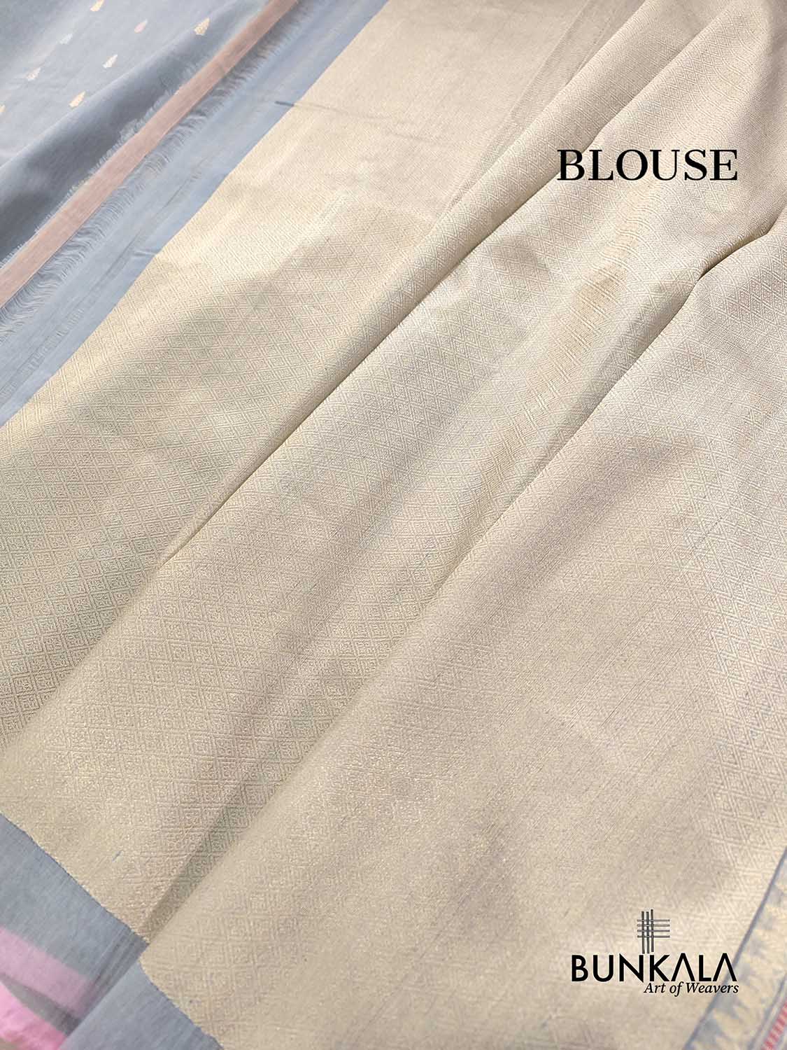 Greyish Blue Kadwa Buti Handweaved Banarasi Pure Linen Saree