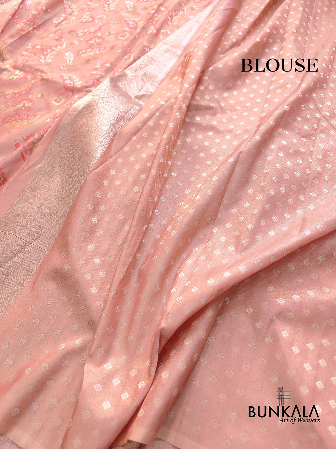 Peach Meenakari Floral Leaf Jaal Weaved Banarasi Tissue Silk Saree