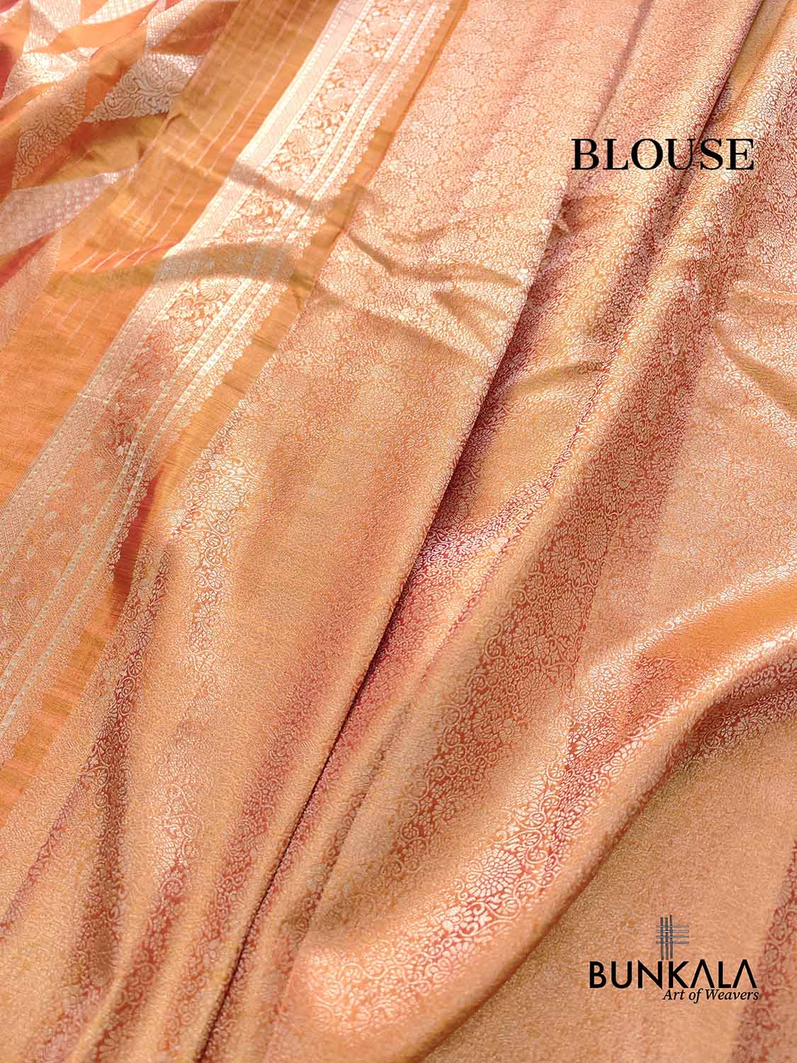 Orange Dual Shade Zig Zag Geometric Design Weaved Banarasi Tissue Silk Saree