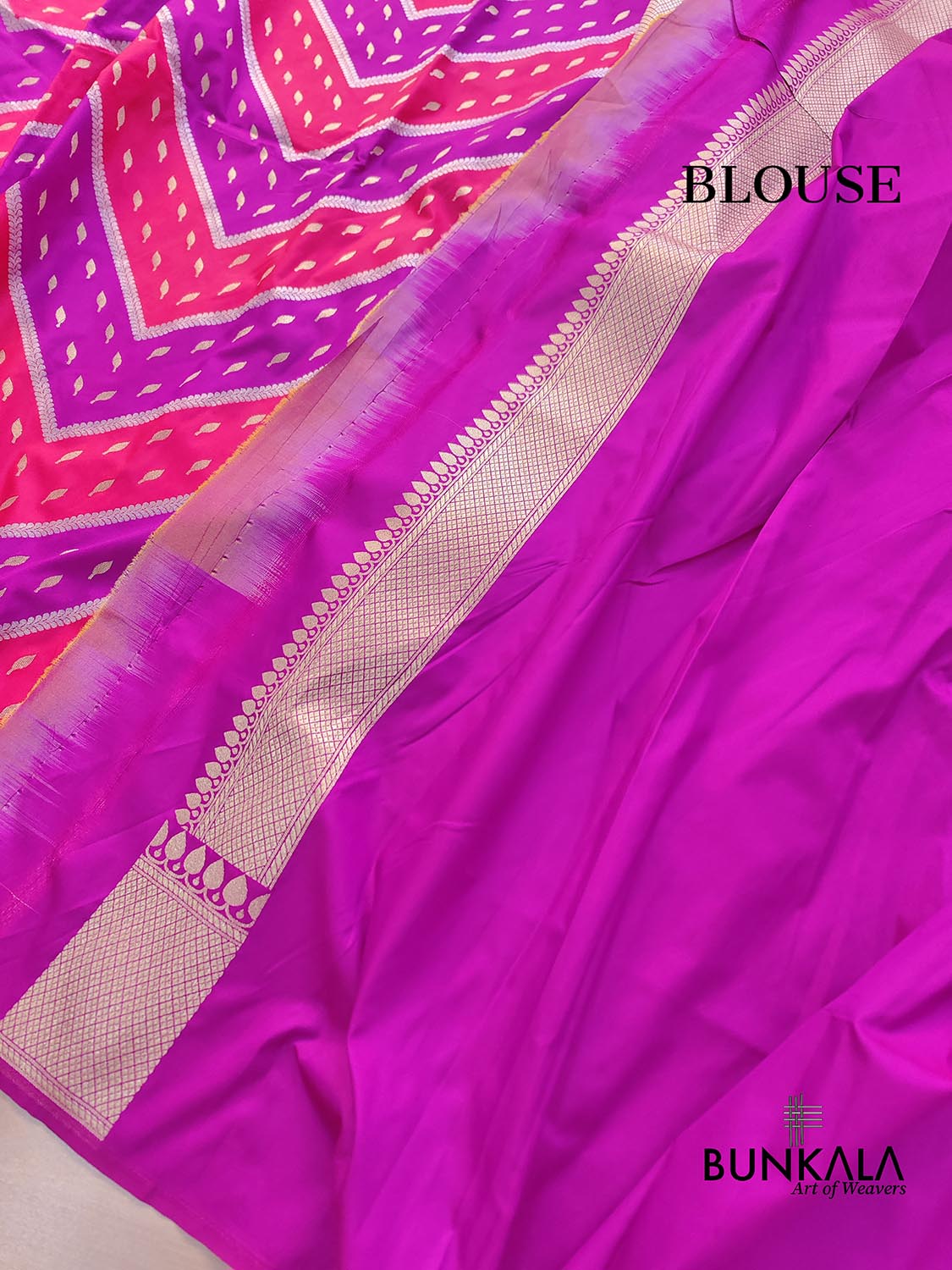 Pink Two Shade Zig Zag Buti Design Weaved Banarasi Silk Saree