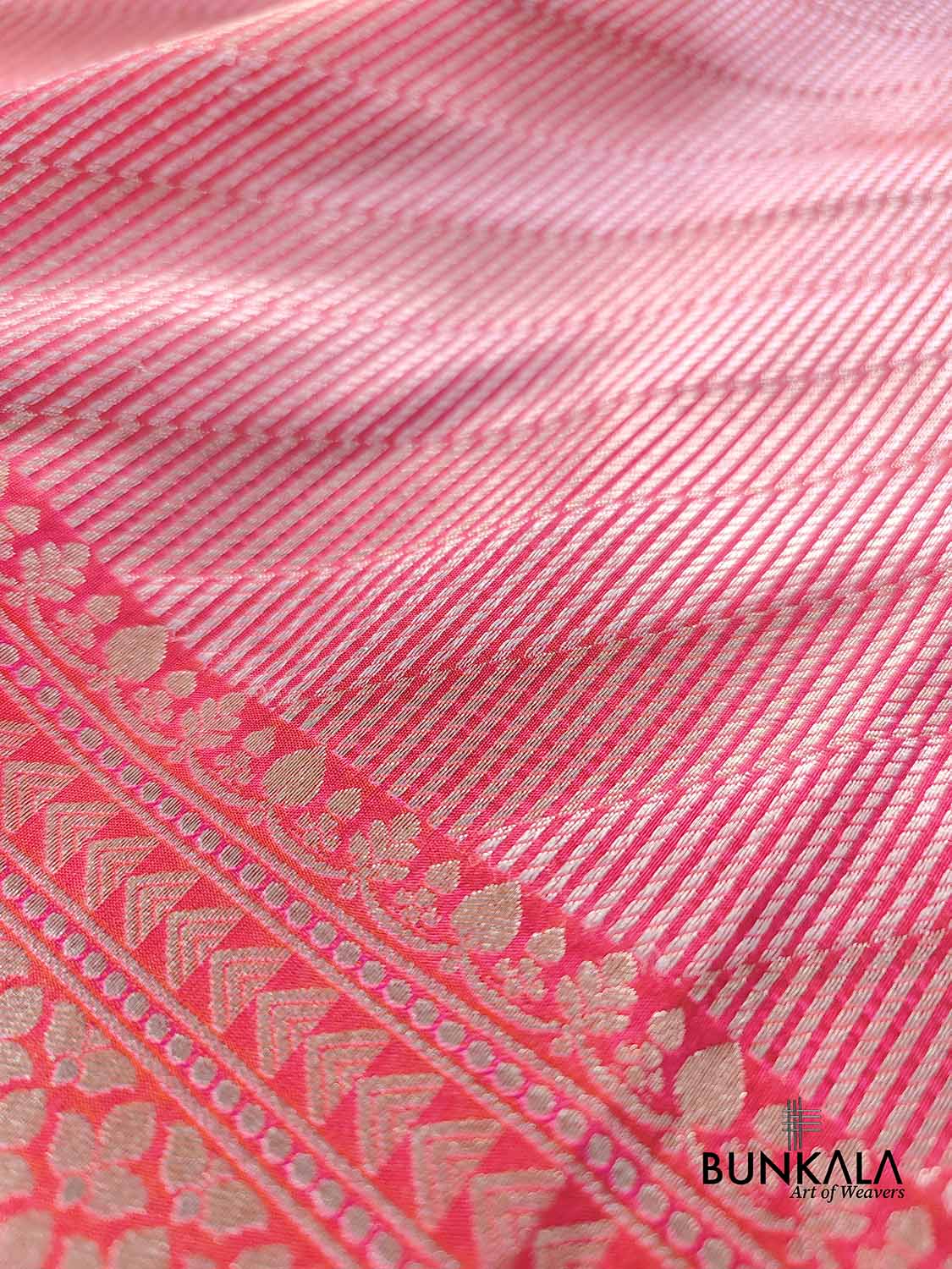 Pink Stripe Pattern Weaved Banarasi Silk Saree