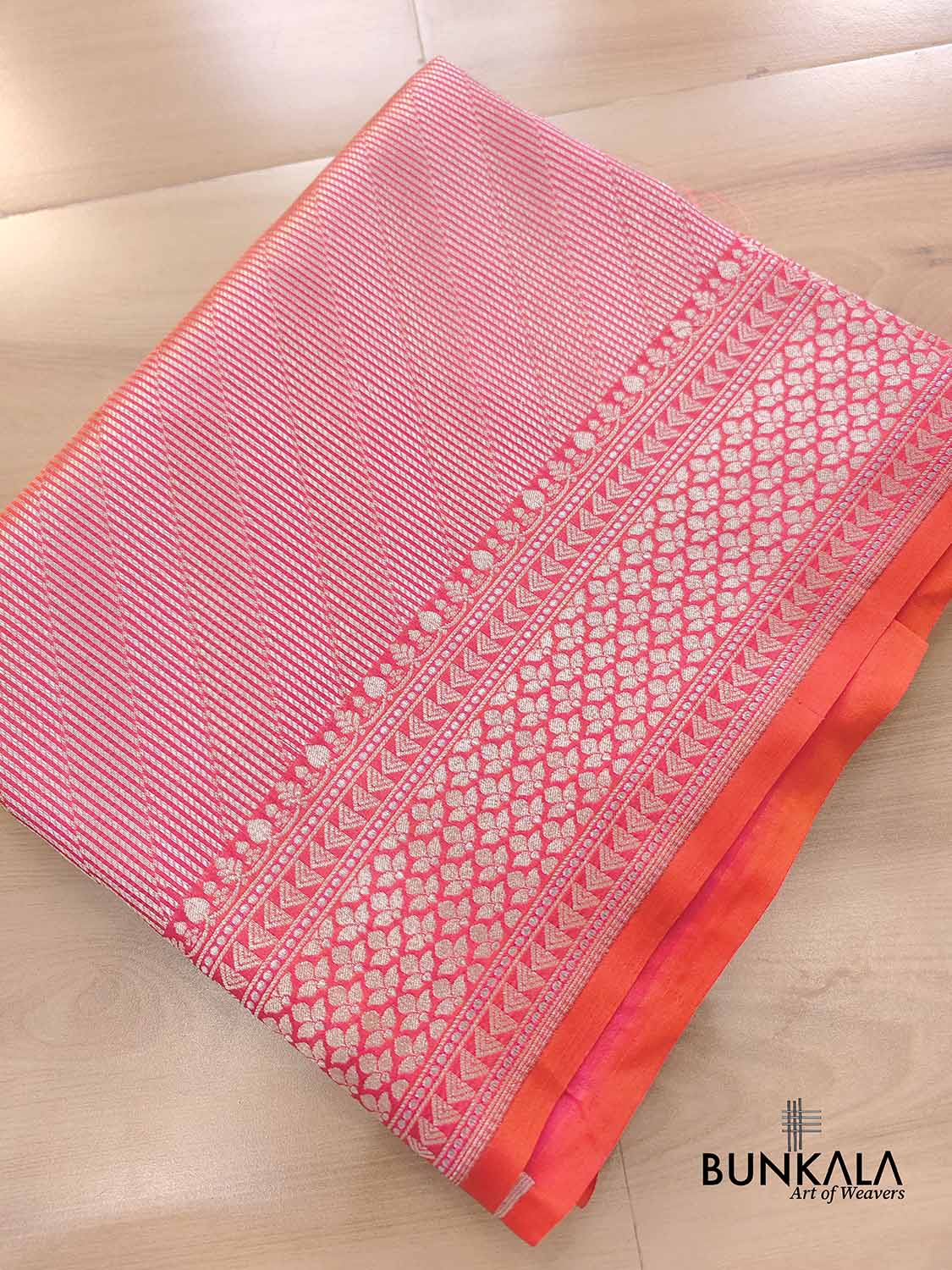 Pink Stripe Pattern Weaved Banarasi Silk Saree