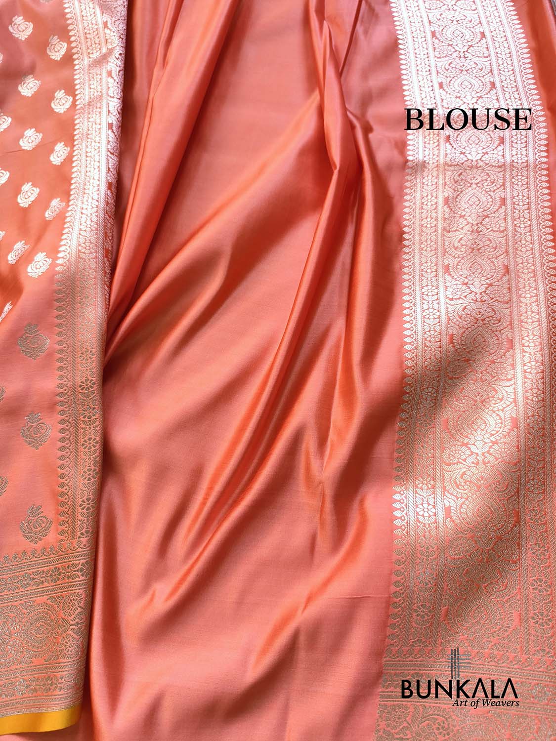 Bright Peach Small Motif Weaved Banarasi Mashru Silk Saree