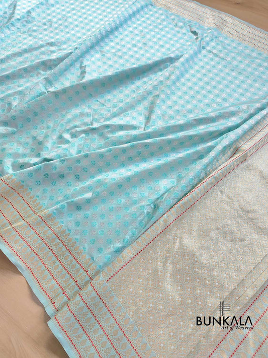 Sky Blue Pure Katan Silk Buti Banarasi Handloom Saree
