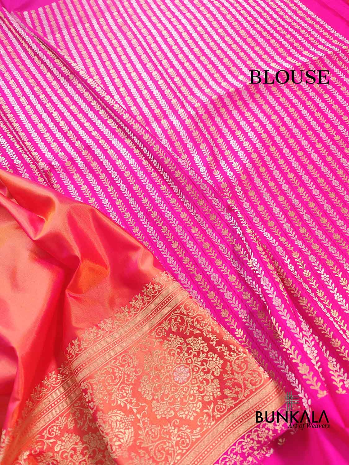 Pink Double Shaded Pure Katan Silk Plain Banarasi Handloom Saree