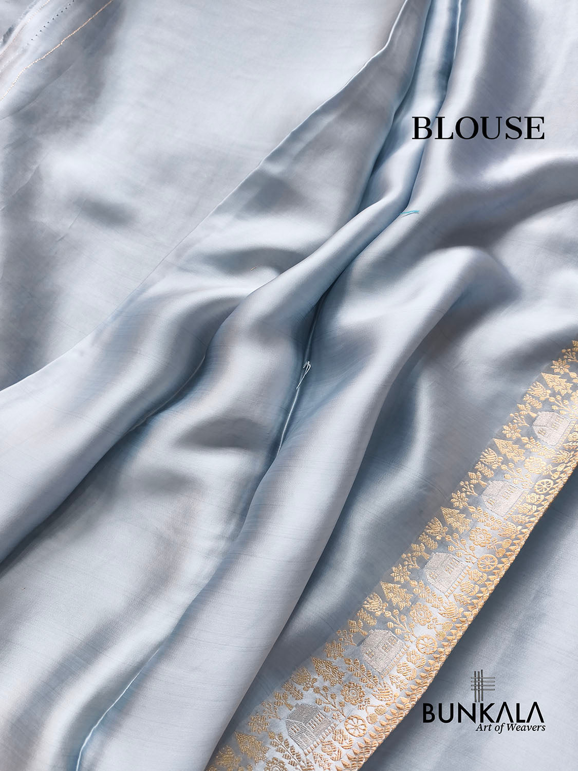 Powder Blue Buti Modern Design Border Banarasi Mashru Silk Saree