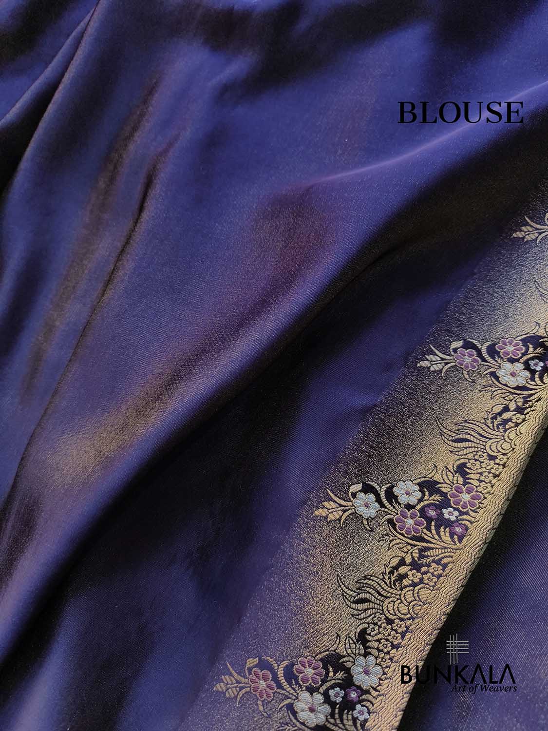 Dark Navy Blue Butterfly Motif Banarasi Mashru Silk Saree