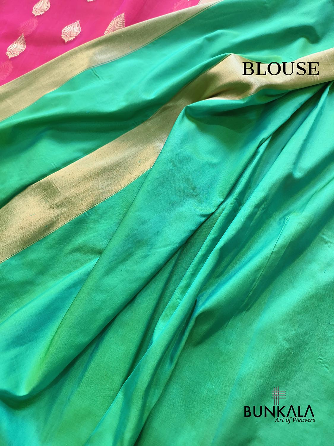 Pink Green Half and Half Kadwa Handwoven Banarasi Pure Organza Silk Saree