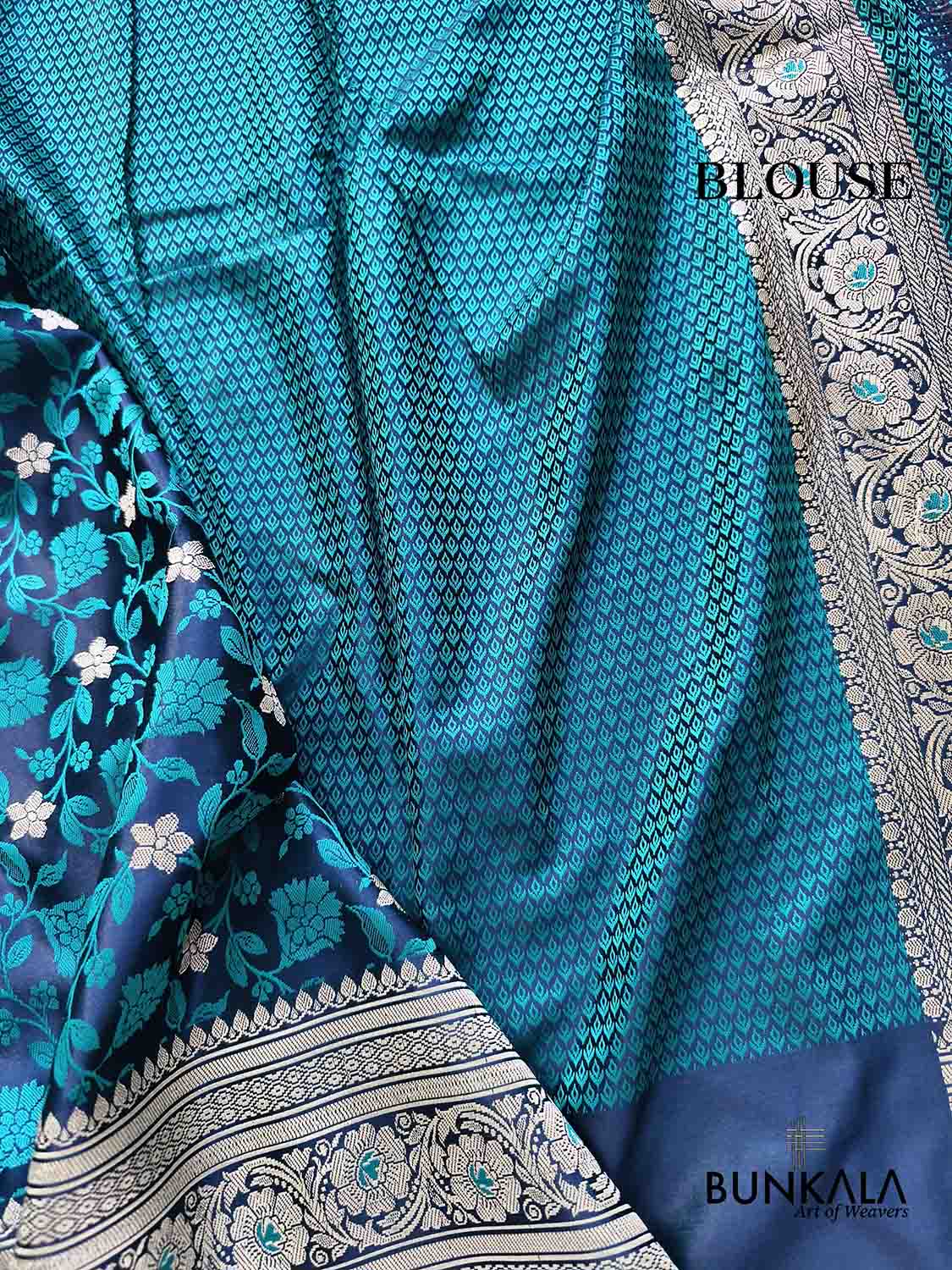 Navy Blue Jamewar Floral Jaal Weaved Banarasi Mashru Silk Saree