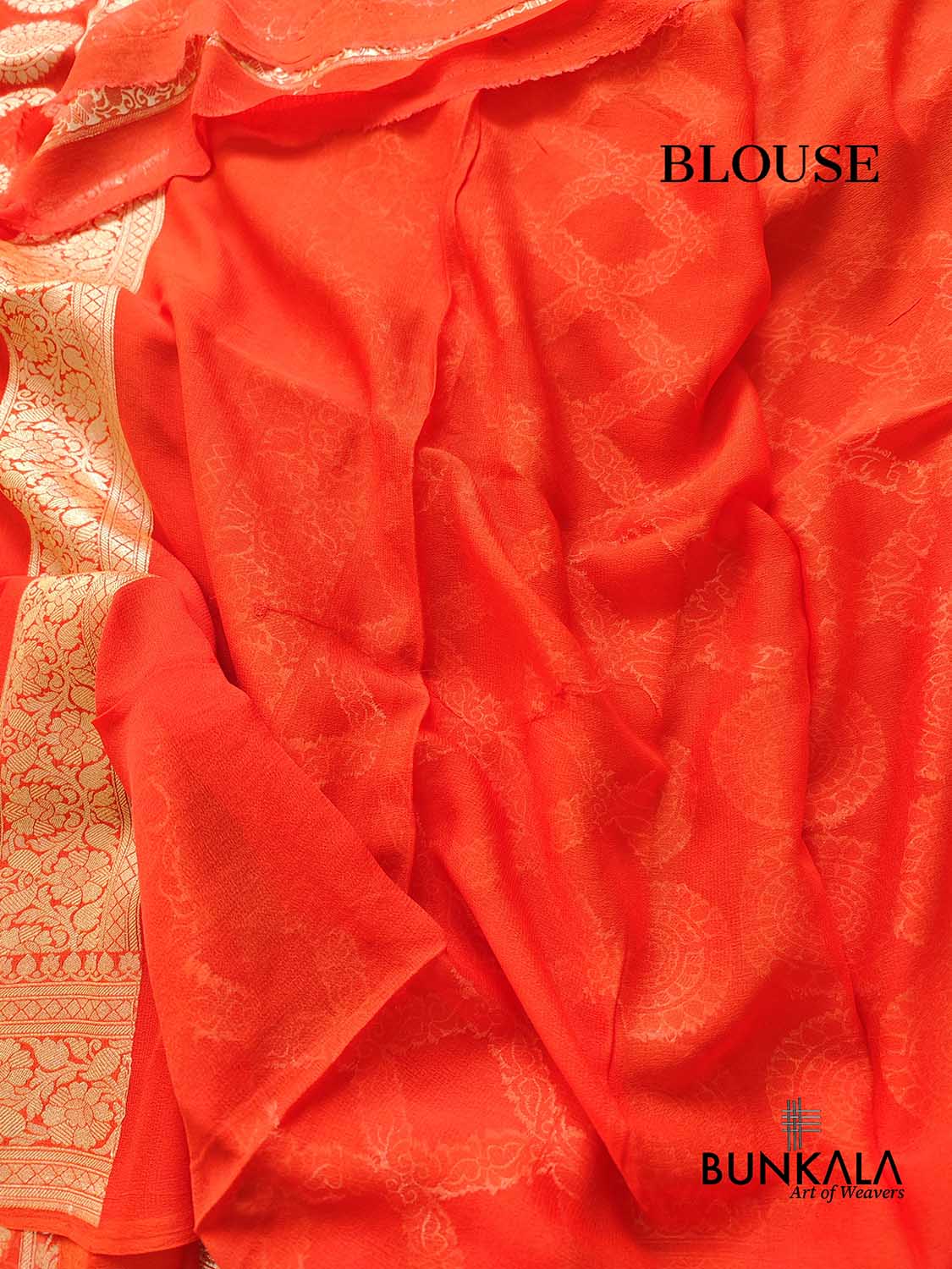 Bright Orange Pure Georgette Handloom Banarasi Saree