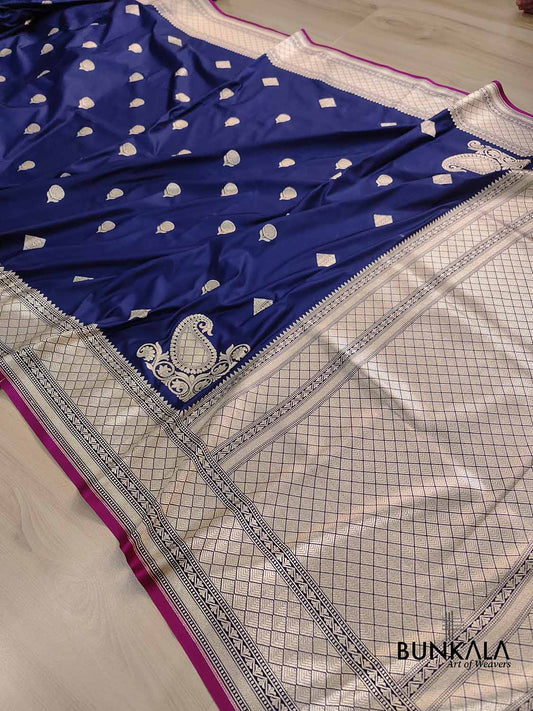 Navy Blue Koniya Buta Banarasi Mashru Silk Saree