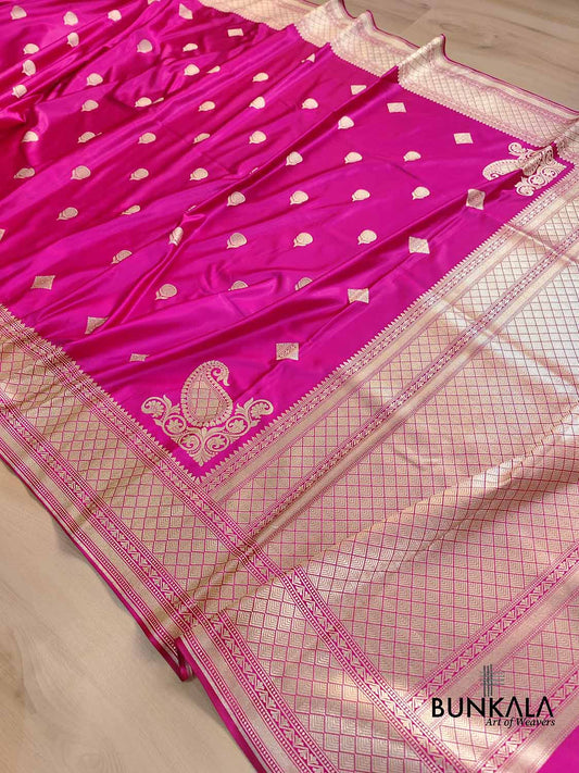 Hot Pink Koniya Buta Banarasi Mashru Silk Saree