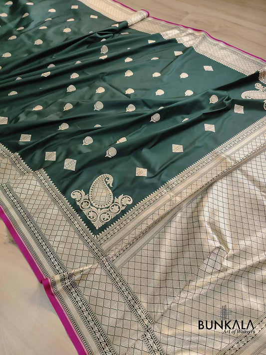 Bottle Green Koniya Buta Banarasi Mashru Silk Saree