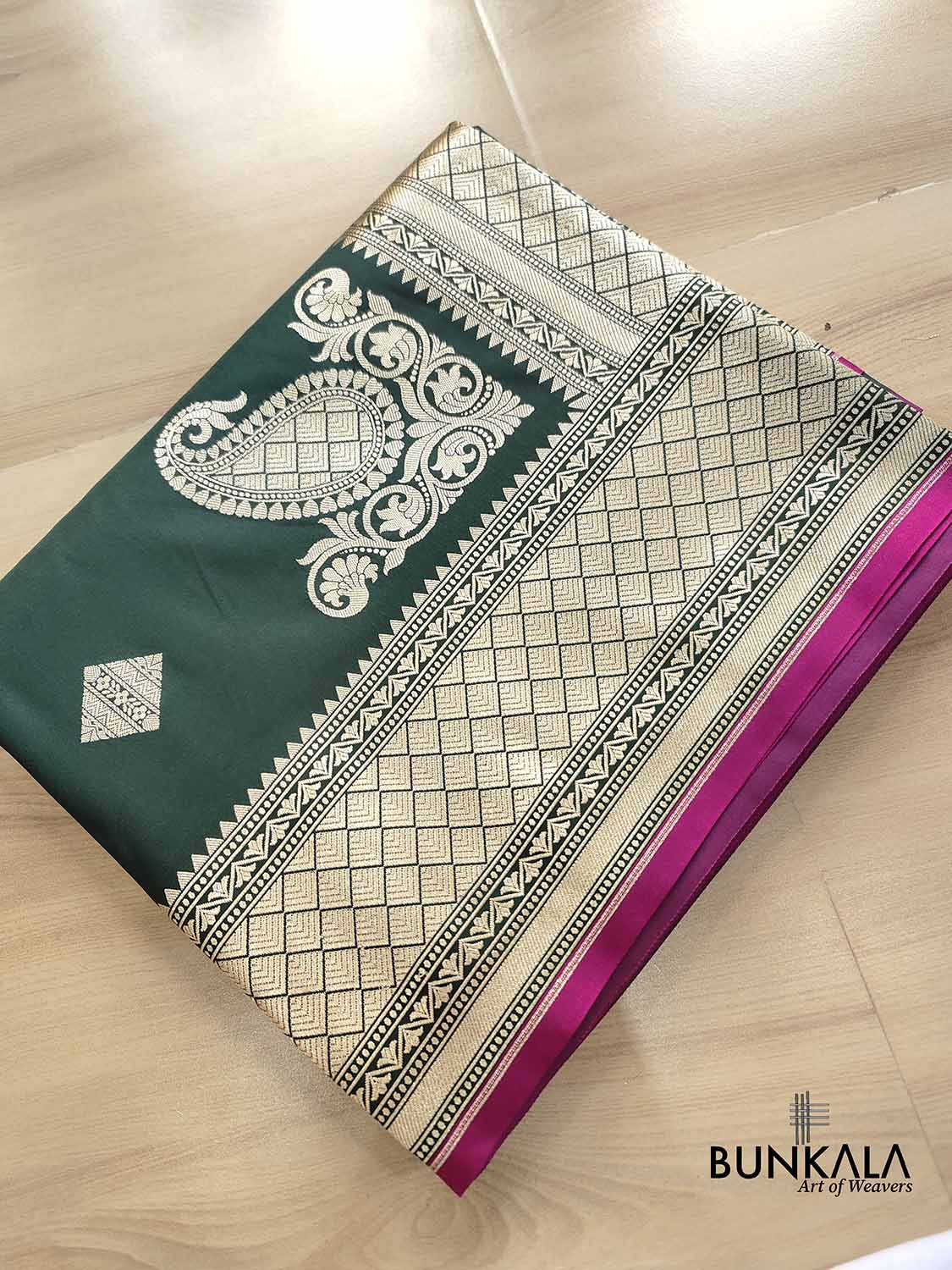Bottle Green Koniya Buta Banarasi Mashru Silk Saree