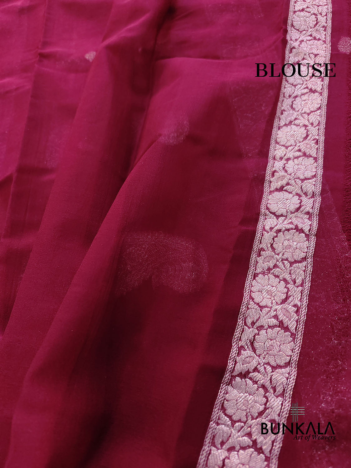 Burgundy Allover Silver Zari Buti Handloom Banarasi Pure Khaddi Chiffon Saree