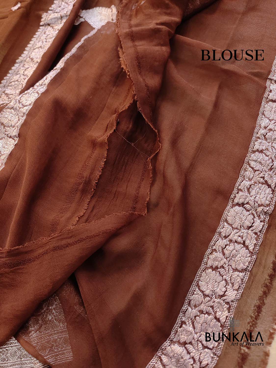Brown Allover Silver Zari Buti Handloom Banarasi Pure Khaddi Chiffon Saree