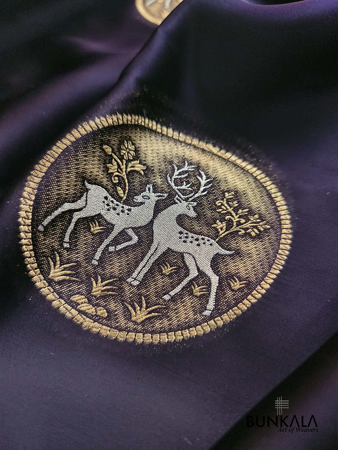 Blackish Blue Deer Jharokha Design Sona Rupa Banarasi Mashru Organza Silk Saree