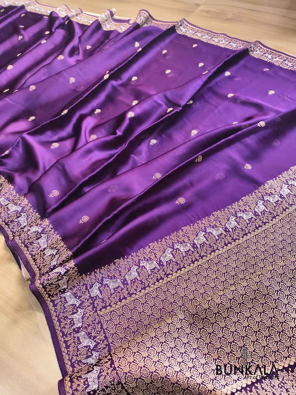 Purple Horse Jharokha Design Sona Rupa Banarasi Mashru Organza Silk Saree