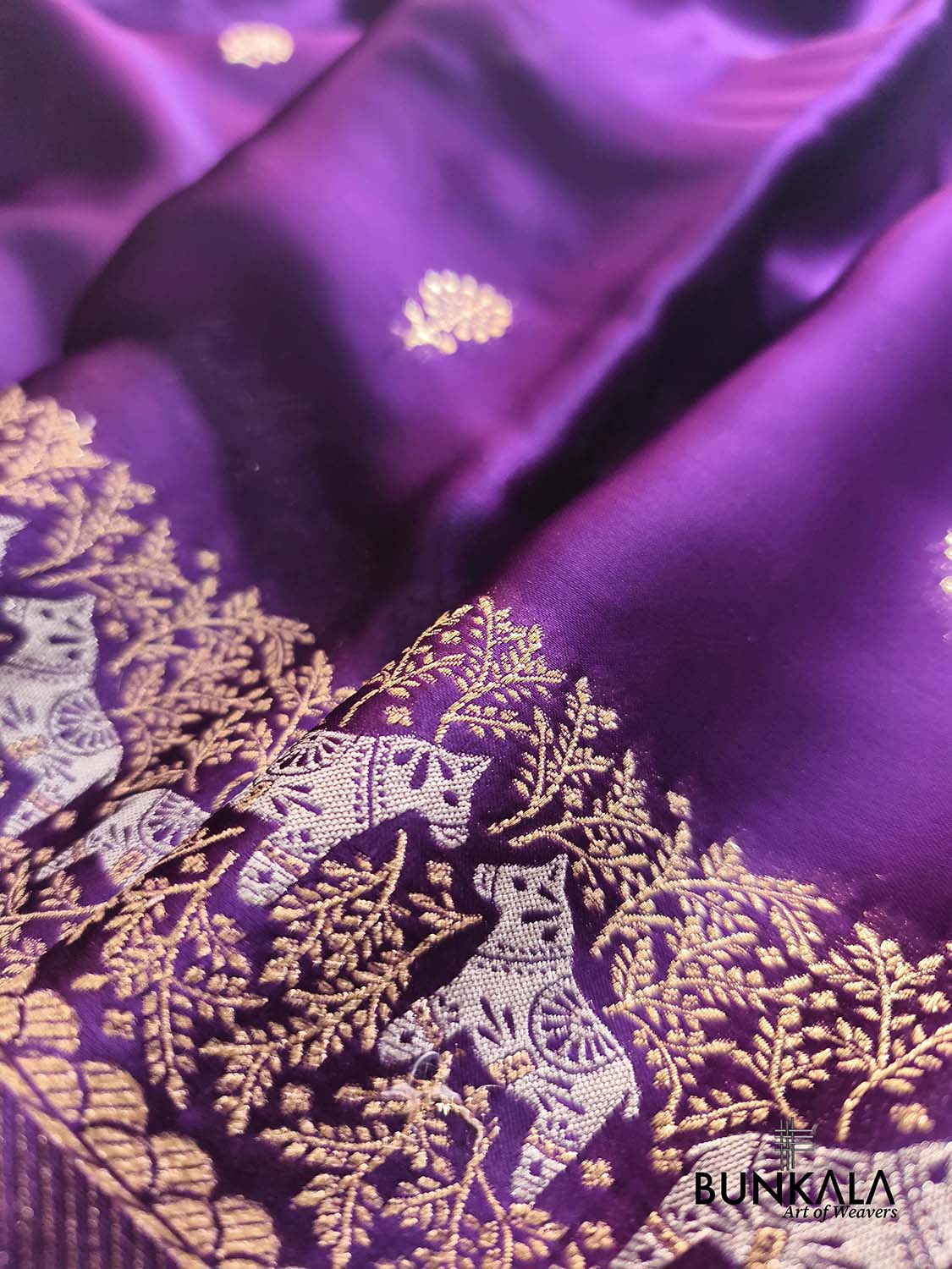 Purple Horse Jharokha Design Sona Rupa Banarasi Mashru Organza Silk Saree
