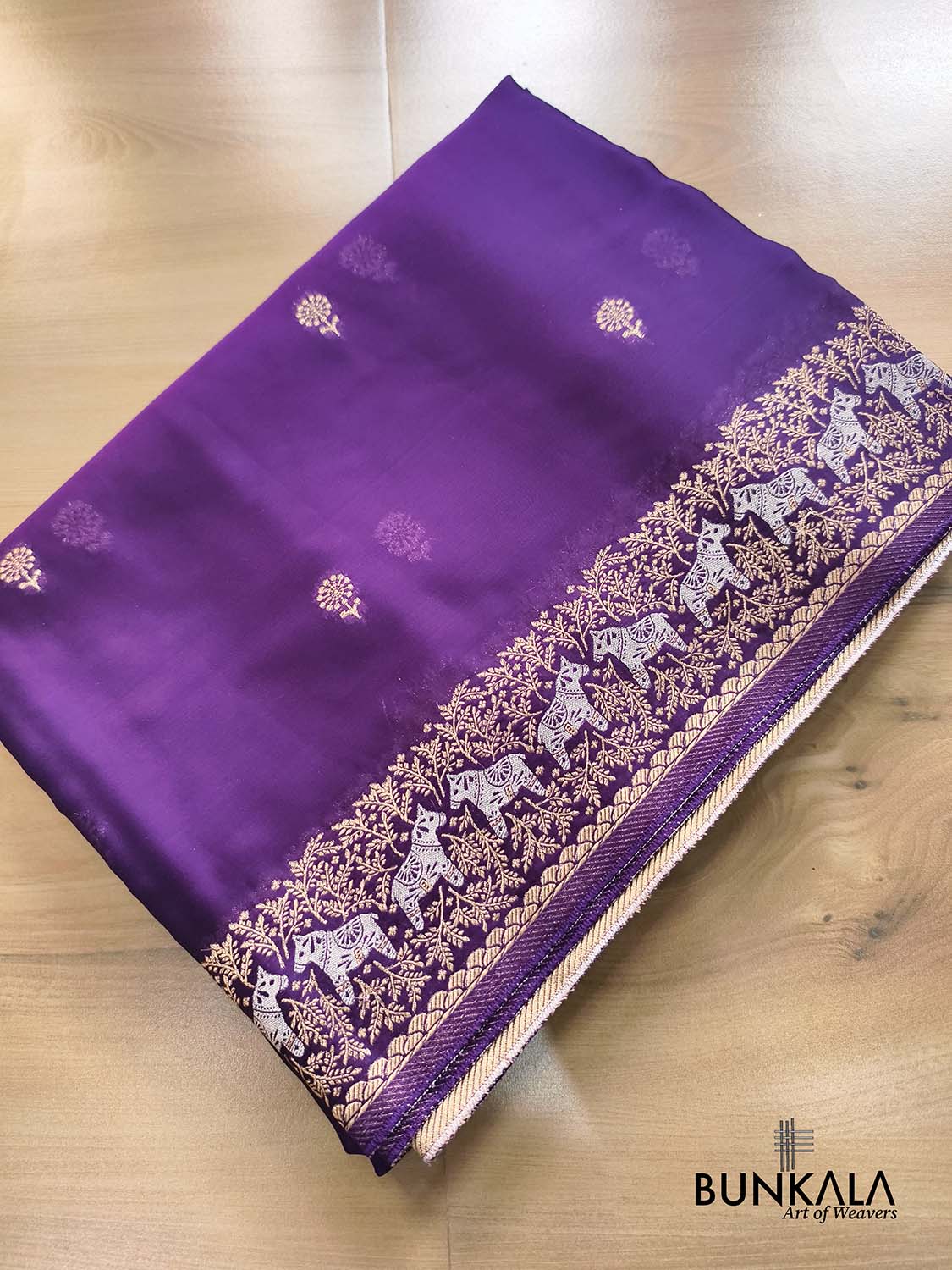 Purple Horse Jharokha Design Sona Rupa Banarasi Mashru Organza Silk Saree
