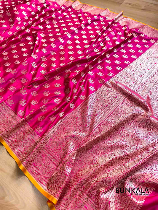 Fuchsia Pink Naaz Buti Weaved Banarasi Mashru Silk Saree