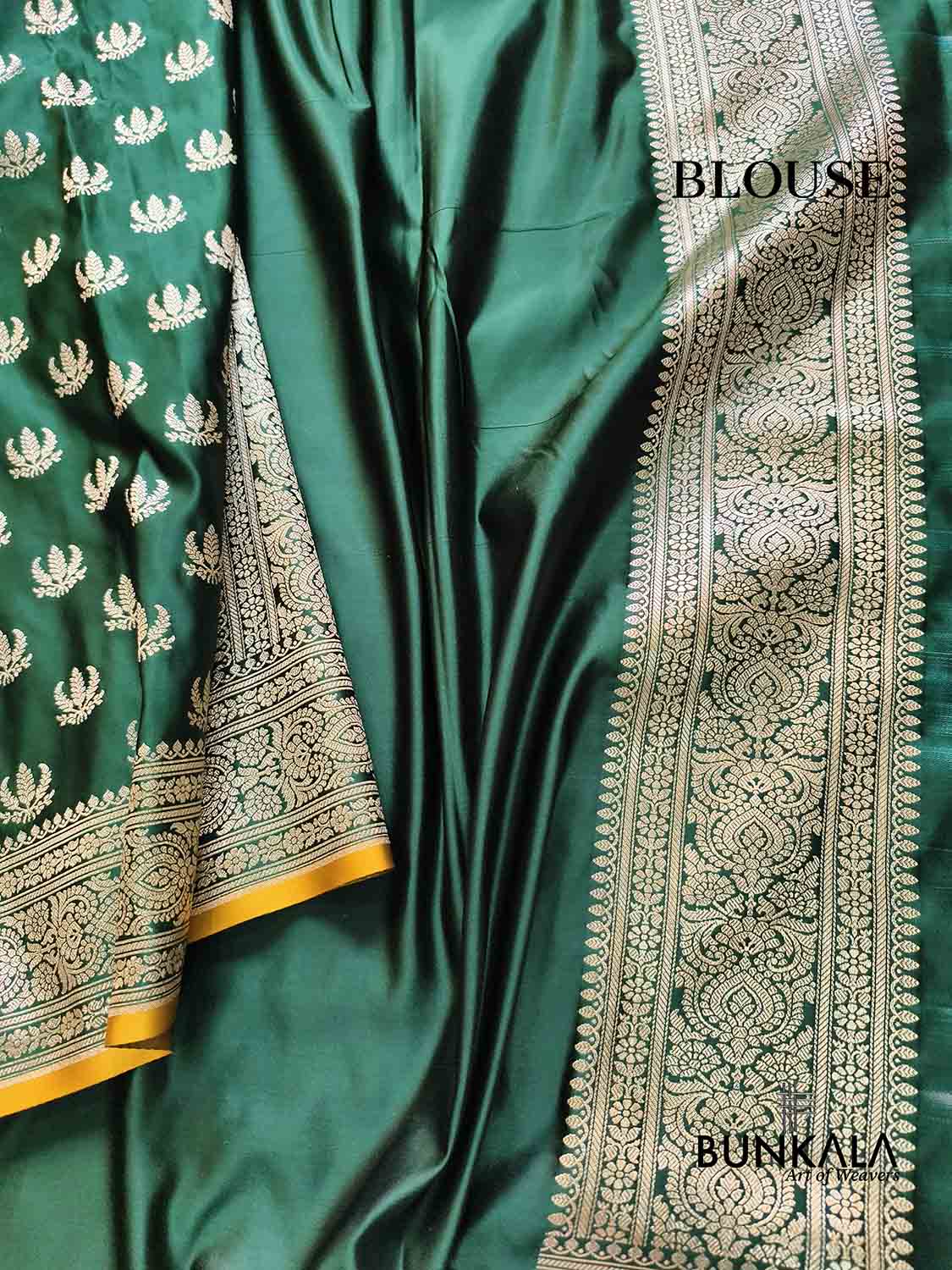 Bottle Green Naaz Buti Weaved Banarasi Mashru Silk Saree