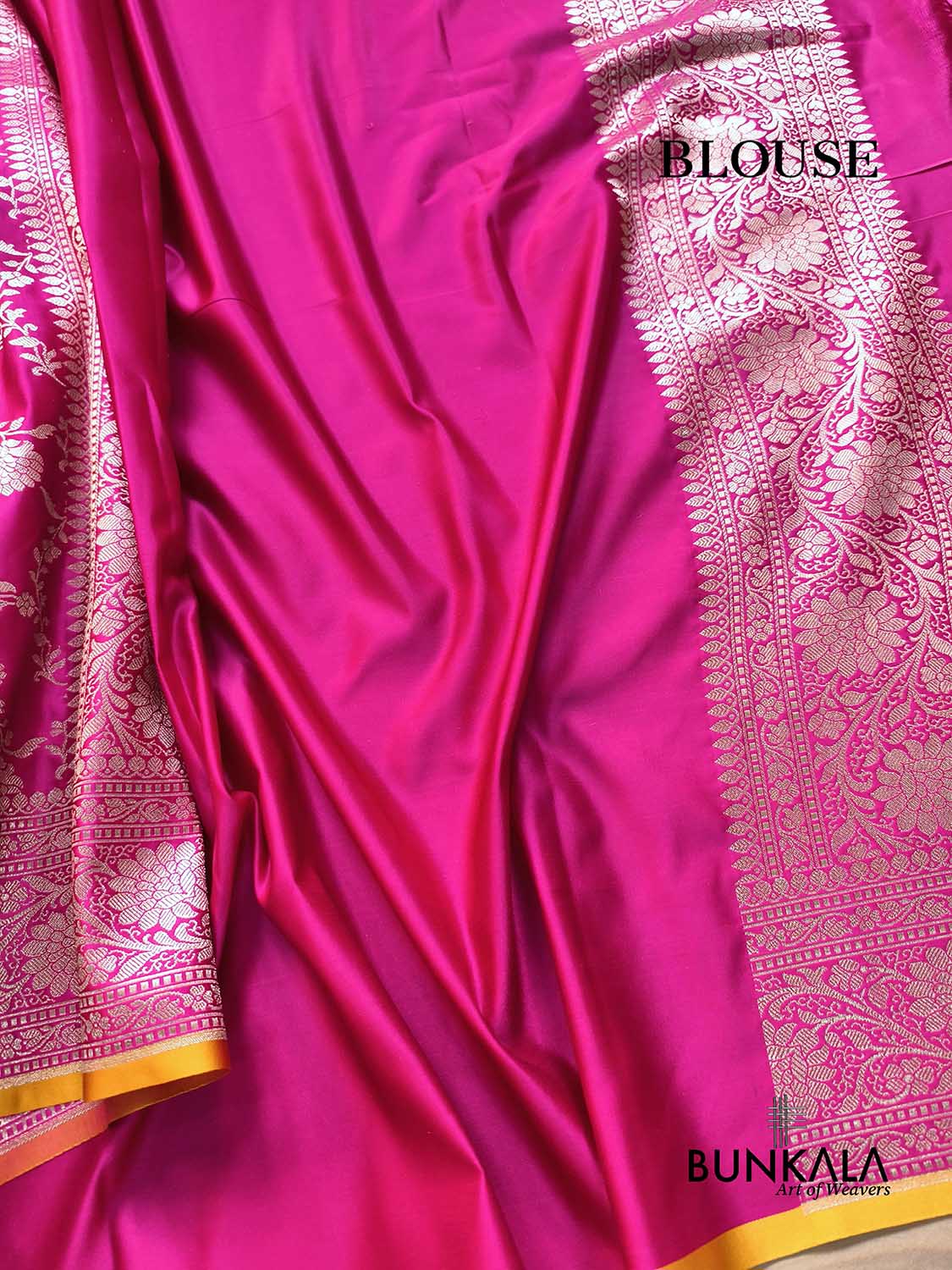 Hot Pink Sona Zari Floral Jaal Weaved Banarasi Mashru Silk Saree