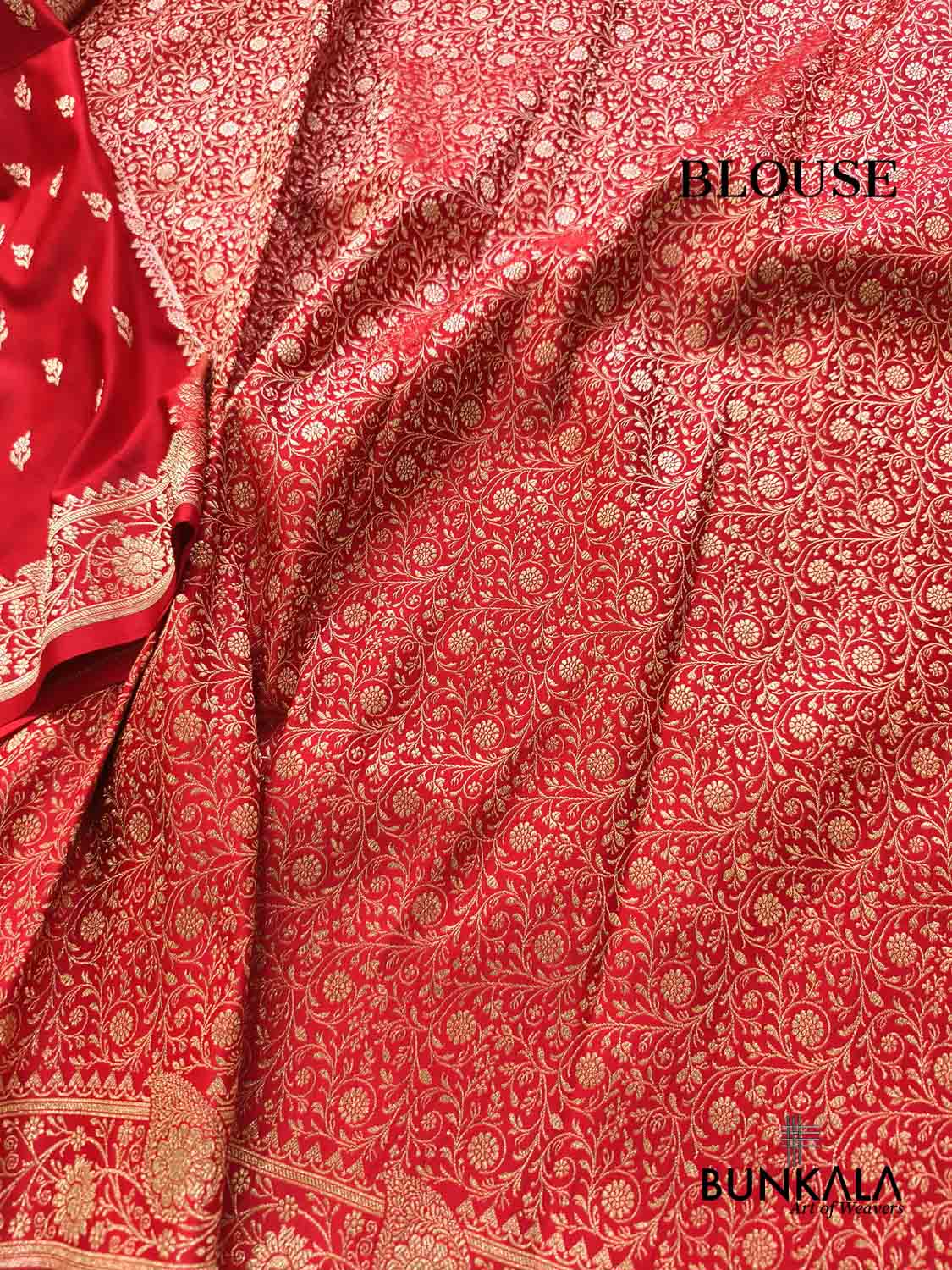 Kumkum Red Small Buti Heavy Paisley Pallu Banarasi Mashru Silk Saree