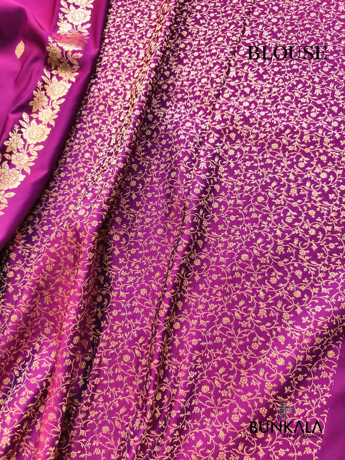 Baingani Purple Jharokha Floral Pallu Traditional Buti Banarasi Mashru Silk Saree