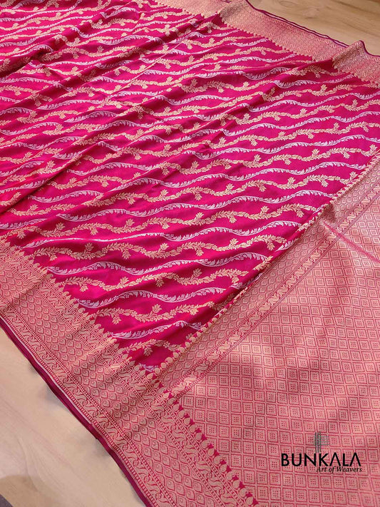 Shot Pink Leheriya Banarasi Silk Saree